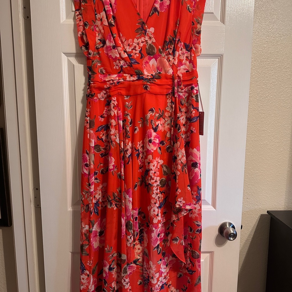 Eliza J Red Tiered Ruffled Maxi dress V-neck (Nordstrom)